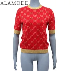 GUCCI(グッチ) GG ラメ ファブリック トップス ニット/セーター アパレル ファッション 半袖 リブ XS コットン ナイロン レッド赤 ゴールド金 526759 X9W83 レディース 40802169707【中古】【アラモード】