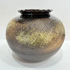 【花瓶】壺  茶色  黒  花器  インテリア  焼き物  陶芸  陶器