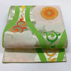 ［6345］袋帯 草花立湧文様 刺繍 六通 正絹 着物 フォーマル