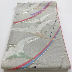 ［6352］袋帯 燕文様 銀彩 シルバー 六通 正絹 着物 フォーマル