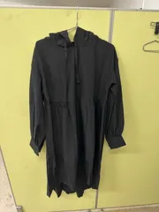 フード付き ワンピース レディース 長袖 ゆったり シンプル 無地 ブラック　ko1