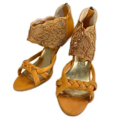 KANEMATSU カネマツ パンプス レザー/レース イエロー レディース 23【古着】【中古】【送料無料】