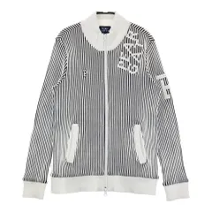 サイズ：1 PEARLY GATES パーリーゲイツ 2023年モデル 長袖ニットジップジャケット ストライプ柄 ホワイト系 [240101582390] ゴルフウェア レディース ストスト