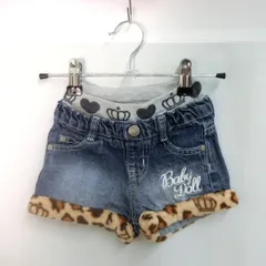 BABY DOLL ベビードール レオパードデニムパンツ ボア ショートパンツ ブルー 90cm □□