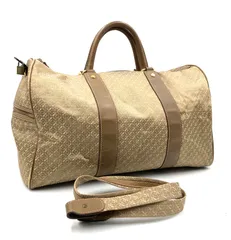 ■美品■稀少■LOEWE ロエベ　リピートアナグラム　2way ボストンバッグ 旅行カバン　アナグラムジャガードキャンバス×レザー　肩がけ　ベージュ×ブラウン　ゴールド金具　ベラスケス風プル　ロゴ南京錠(鍵なし) 小旅行　出張　ヴィンテージのサムネイル
