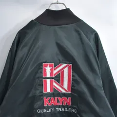 80～90s USA製 Westark ウエスターク 企業ロゴ Kalyn 刺繍 デザイン ナイロンサテン スタジャン 中綿 ワークジャケット チャコールブラック ヴィンテージ ビンテージ アメリカ古着 メンズXLサイズ