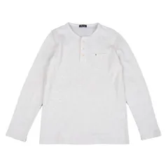 パパスプラスPapas+ コットンヘンリーネックワッフルカットソー グレーM