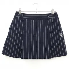 【超美品】パーリーゲイツ プリーツスカート ネイビー×白 ストライプ ウール混  レディース 0(S) ゴルフウェア PEARLY GATES