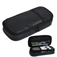 [CARRY ALL BEFORE ONE] ペンケース 筆箱 大容量・2段式 メッシュポケット ペンホルダー カード収納 消しゴム仕切り 持ち手付き 中高生 大学生 社会人 男女兼用 シンプルデザイン 撥水・防汚 Mサイズ ブラッ [ブラック] [Mサイズ]