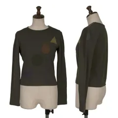 モスキーノMOSCHINO ウールレーヨン幾何学パッチ長袖カットソー カーキM位