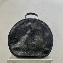 Vintage 80s レザーバッグ 丸 奇形 黒 ハンドバッグ ハット 希少 パワードレッシング