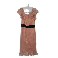 TIKA ティカ 総レースハイウエストマークミニドレス 袖あり キャバ嬢ドレス ピンク Lサイズ □□