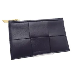 ★多少小傷あり★ボッテガヴェネタ BOTTEGA VENETA マキシイントレチャート カセット ファスナー 681010 VCQC カードケース カーフ ネイビー ゴールド金具