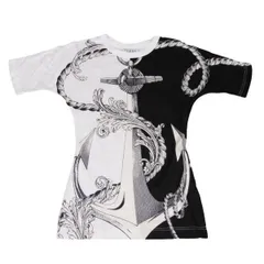 ジャンフランコフェレGIANFRANCO FERRE コットンアンカープリントバックロゴ刺繍ドルマンスリーブTシャツ 白黒M位