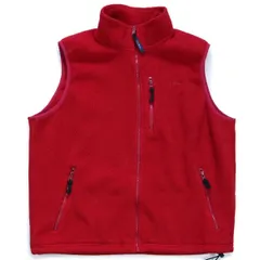 90s USA製 L.L.Bean ロゴ刺繍 フリースベスト 赤 M-R★オールド ビンテージ アウトドア キャンプ ワンポイント