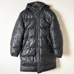 【馬革】コムサデモードメン レザー ダウンジャケット 黒 2 ロングコート 本革