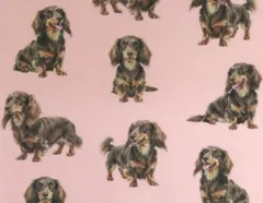 【ゆきちゃん限定】X2569 ダックスフンド チョコタン ピンク 生地 1m