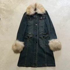 Rosso Bianco （ロッソビアンコ） コットン混  ファー付きデニムジャケット ロングデニムコート Y2K 平成 ギャル