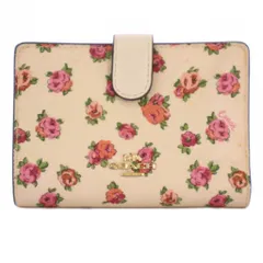 コーチ COACH ディアムコーナー ジップ ウォレット 財布 二つ折り 花柄 アイボリー ピンク C9934 /BM