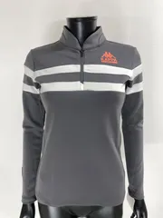 【USED】Kappa カッパ ポリエステル ストレッチ ハーフジップ ハイネック 長袖 シャツ ワッペン グレー ホワイト 白 レディース M ゴルフウェア