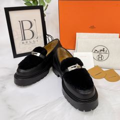定価 27万円 ブラックファー付きモカシンケリー 38サイズ エルメス