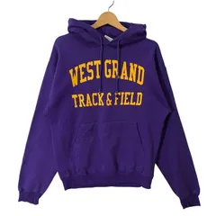 Champion チャンピオン カレッジプリント WEST GRAND TRACK&FIELD パーカー フーディー プルオーバー 長袖 フロントプリント 袖刺繍 HONDURAS製 Mサイズ パープル