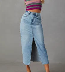 デニムスカート レディース Aライン スリット入り 体型カバー ロング丈  ko1