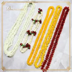 フラダンス 小物 まとめ売り 全5点 セット レイ ピカケレイ イリマレイ 白 黄 赤 5本 花 タヒチアン イベント ステージ アクセサリー 飾り ロング ネックレス ホワイト系 イエロー系 レッド系