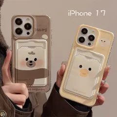 【iPhone 17 対応】 スマホケース クリア カード収納付き TPU かわいい 動物 イラスト 薄型 軽量