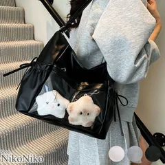 ショップにこにこ サイドリボン クリアポケット付き 痛バッグ【即納】バッグ 鞄 カバン かばん 斜め掛けバッグ リュック 大容量 2way 3way 痛バ 見せバッグ 透明 キーホルダー チャーム アクキー リボン付き