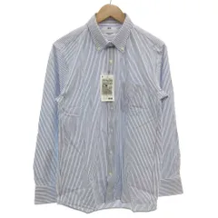 ユニクロ UNIQLO タグ付き 24AW スーパーノンアイロン ジャージースリムシャツ 長袖 L ボタンダウン ストライプ 紺 ネイビー 白 ホワイト 331-473180 /GV