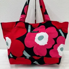 7819　marimekko　マリメッコ　トートバッグ　ハンドバッグ　キャンバス　花柄　フラワー　赤系　ピンク　黒　ロゴ　カジュアル　軽量　マザーズバッグ