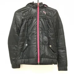 プーマ 中綿ジャケット 黒×ピンク フード内側・ポケット内側ボア ダブルジップ フード着脱可 レディース M ゴルフウェア PUMA