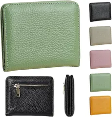 GRHONC ミニ財布 薄型 レディース お札が折れない 本革 メンズ 二つ折り コンパクト 小さい財布 キャッシュレス ミニマリスト (セージグリーン)