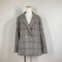 【アメリカンホリック】テーラードジャケット　グレー　M　Wボタンテーラードジャケット　チェック柄 ブレザー 金ボタン　ダブル