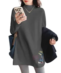 [ブブ オーハナ] 長袖 カットソー ハイネック 背面無地 裏起毛 肌触りサラサラで心地よい着心地 レディース (JP, アルファベット, M, 標準, グレー) [グレー] [M] [標準]