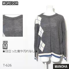 【T-626】MGREGOR	マクレガー	ニット セーター アーガイル柄 グレー Mサイズ レディース カジュアル 古着