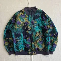 90s　vintage　US古着　ヨーロピアンアートモチーフ　花　ペイズリー　総柄　中綿ブルゾン　短丈ボンバージャケット　MA-1　フルジップアップ　キルティング　シルク　M　european art × flower design bomber jacket