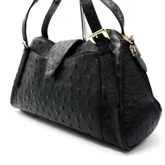 【良品】 JRA ハンドバッグ トートバッグ ショルダーバッグ オーストリッチ レザー 革 ブラック 黒色 ゴールド金具 ユニセックス 男女兼用 メンズ レディース