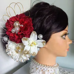 赤×白 豪華な髪飾りセット ダリア 成人式 卒業式 和装 振り袖に【148】