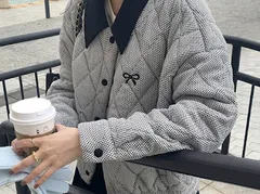 チェックキルティングジャケット グレー　005380F