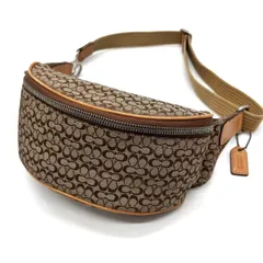 ✨良品✨ COACH コーチ シグネチャー ボディーバッグ ウエストポーチ ショルダーバッグ キャンバス レザー 革 ブラウン 茶 レディース  金具