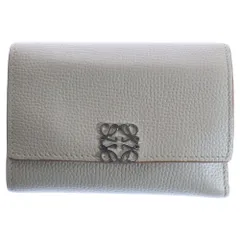 LOEWE (ロエベ) アナグラムロゴプレート バーティカル コンパクト レザー ウォレット 三つ折り財布 シルバー金具 ベージュ
