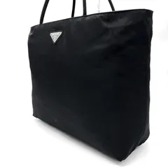 ✨良品✨ PRADA プラダ トートバッグ ハンドバッグ 三角ロゴプレート シルバー金具 ロゴ型押し A4収納 大容量 肩掛け テスートナイロン レザー ユニセックス レディース メンズ ブラック 黒色