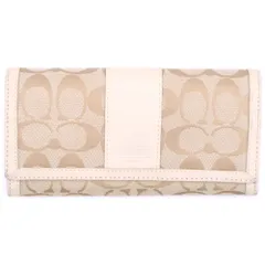 COACH (コーチ) シグネチャー キャンバス レザー ロングウォレット 二つ折り長財布 ベージュ