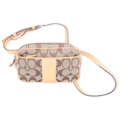 COACH (コーチ) シグネチャー キャンバス レザー ショルダー ボディバッグ ウエストポーチ ベージュ/ブラウン