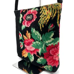 【良品】 FEILER フェイラー フラワープリント トートバッグ ハンドバッグ 花柄 キャンバス スウェード