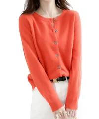 [レンロック] レディース ニットカーディガン ショート丈 カーディガン クルーネック セーター ニット 長袖 無地 ラウンドネック春 秋 冬 トップス 柔らかい 丸首 (JP, アルファベット, L, オレンジ) [オレンジ] [L]