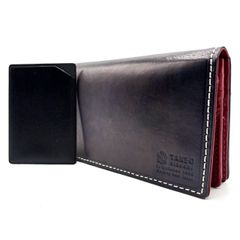 【良品】 TAKEO KIKUCHI タケオキクチ 長財布 折り財布 レザー 本革 ネイビー メンズ
