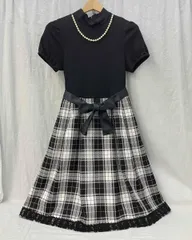 KUMIKYOKU 組曲 フォーマル ワンピース TL ブラック チェック柄 リボン紐 パール装飾付 入学式 卒業式 発表会 女の子 